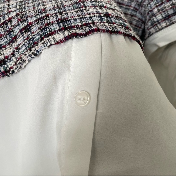 Misia woman’s faux 2 in one tweed blouse top M petter pan collar preppy feminine - Picture 8 of 13
